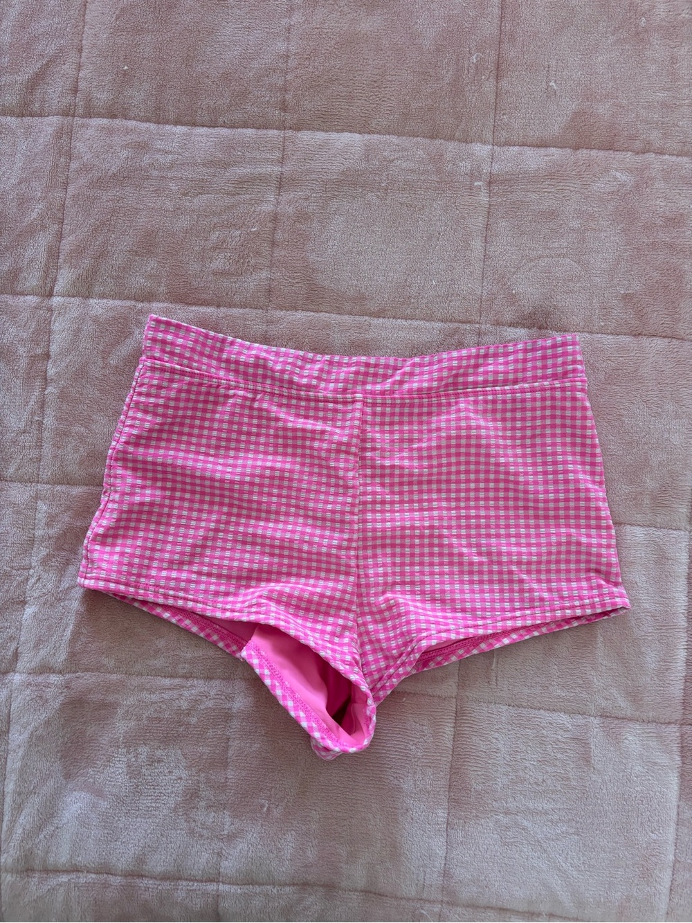 Kulani Kinis Pink Gingham High-Rise Swim Shorts